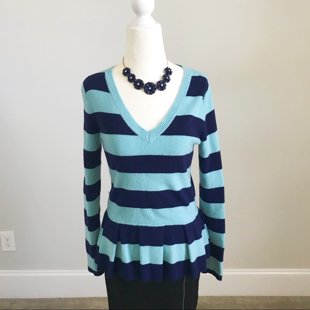 Banana Republic Navy Stripe Peplum Sweater